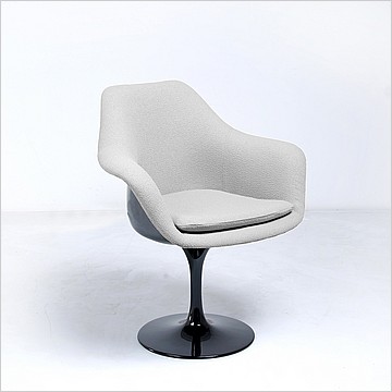 Saarinen Style: Tulip Arm Chair - Black Shell - Fully Upholstered - Smoke Gray