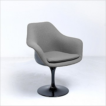 Saarinen Style: Tulip Arm Chair - Black Shell - Fully Upholstered - Mica Gray