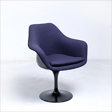 Saarinen Style: Tulip Arm Chair - Black Shell - Fully Upholstered - Midnight Black