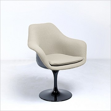 Saarinen Style: Tulip Arm Chair - Black Shell - Fully Upholstered - Putty Tan