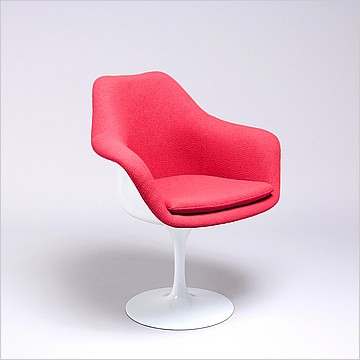 Saarinen Style: Tulip Arm Chair - White Shell - Fully Upholstered - Cayenne Red Fabric