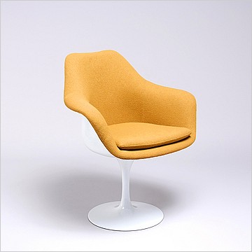 Saarinen Style: Tulip Arm Chair - White Shell - Fully Upholstered - Melon Orange Fabric