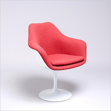 Saarinen Style: Tulip Arm Chair - White Shell - Fully Upholstered - Poppy Orange Fabric