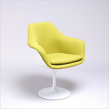 Saarinen Style: Tulip Arm Chair - White Shell - Fully Upholstered - Chartreuse Green Fabric