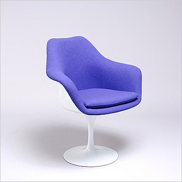 Saarinen Style: Tulip Arm Chair - White Shell - Fully Upholstered - Royal Blue Fabric