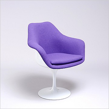 Saarinen Style: Tulip Arm Chair - White Shell - Fully Upholstered - Plum Purple Fabric