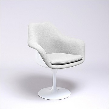 Saarinen Style: Tulip Arm Chair - White Shell - Fully Upholstered - Silver Gray Fabric