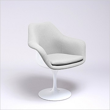 Saarinen Style: Tulip Arm Chair - White Shell - Fully Upholstered - Smoke Gray Fabric