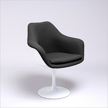 Saarinen Style: Tulip Arm Chair - White Shell - Fully Upholstered - Midnight Black Fabric