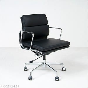 Soft Pad Office Chair (Mid Back) - Premium Black Leather