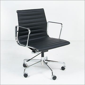 Thin Pad Office Chair (Mid Back) - Standard Black Leather