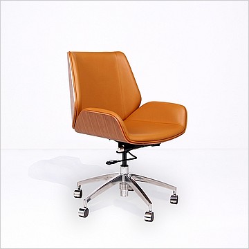 Morano Office Task Chair - Premium Black Leather - Dark Walnut Back