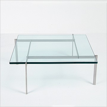 Kjaerholm PK61 Table - Brushed Steel - Glass Top