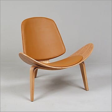 Clearance: Wegner Style Shell Chair - Earth Tan Leather and Oak Natural Wood