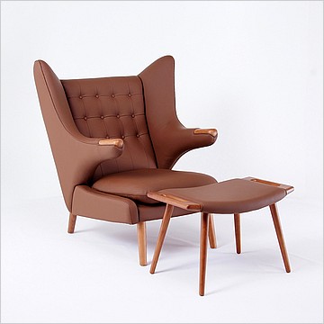 Papa Bear Chair and Footstool - Saddle Brown Leather - Walnut Finish