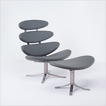 Corona Chair and Ottoman - Cloud Gray Leather