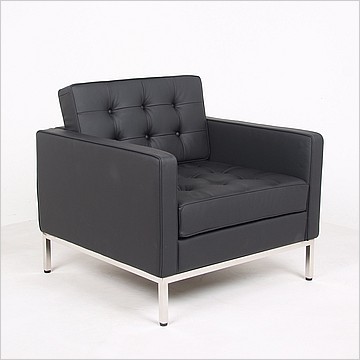 Florence Knoll Lounge Chair - Premium Black Leather - with Buttons