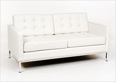 Florence Knoll Loveseat - Arctic White Leather - with Buttons