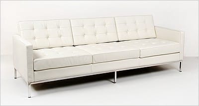 Florence Knoll Sofa - Beige White Leather - Tufted with No Buttons