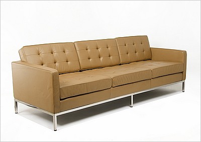 Florence Knoll Sofa - Terra Brown Leather - Tufted with No Buttons