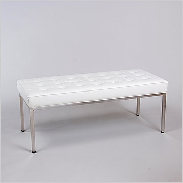 Florence Knoll Style: 48 inch Bench - Porcelain White Leather - with Buttons