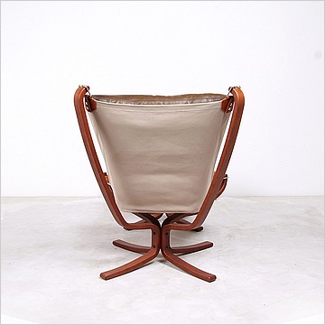 Sigurd Ressell Style: Falcon Chair and Ottoman with Wood Frame - Espresso Brown Leather - Tan Canvas