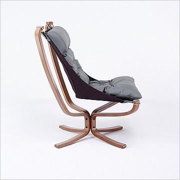 Sigurd Ressell Style: Falcon Chair with Wood Frame - Cloud Gray Leather - Black Canvas