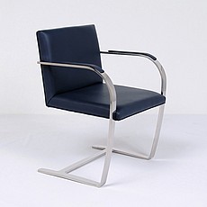 Executive Flat Arm Side Chair - Navy Blue Leather - With Armpads