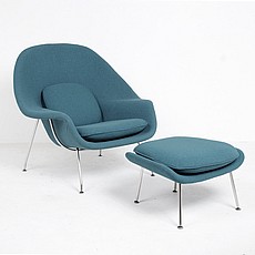 Show product details for Womb Chair with Ottoman - Indigo Blue Fabric