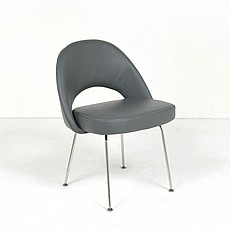 Show product details for Saarinen Side Chair - Charcoal Gray Leather - Stainless Steel Legs