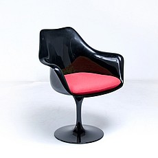 Show product details for Saarinen Style: Tulip Arm Chair - Black Shell - Upholstered Seat Cushion
