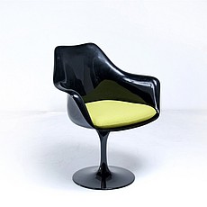 Show product details for Saarinen Style: Tulip Arm Chair - Black Shell - Lime Green Upholstered Seat Cushion