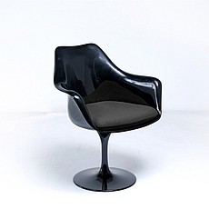 Show product details for Saarinen Style: Tulip Arm Chair - Black Shell - Midnight Black Upholstered Seat Cushion