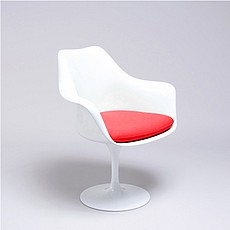 Show product details for Saarinen Style: Tulip Arm Chair - White Shell - Poppy Orange Upholstered Seat Cushion