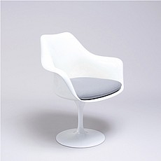 Show product details for Saarinen Style: Tulip Arm Chair - White Shell - Powder Blue Upholstered Seat Cushion