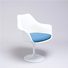 Saarinen Style: Tulip Arm Chair - White Shell - Upholstered Seat Cushion