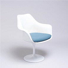 Show product details for Saarinen Style: Tulip Arm Chair - White Shell - Indigo Blue Upholstered Seat Cushion