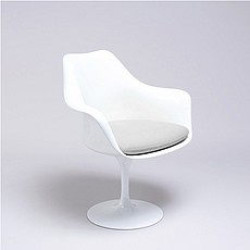 Saarinen Style: Tulip Arm Chair - White Shell - Silver Gray Upholstered Seat Cushion