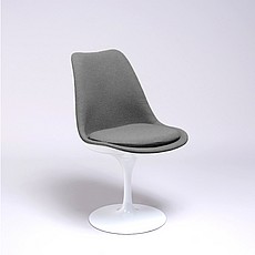 Saarinen Style: Tulip Side Chair - White Shell - Fully Upholstered - Mica Gray