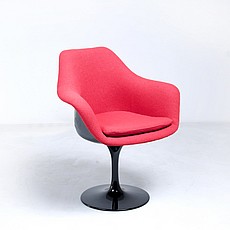 Saarinen Style: Tulip Arm Chair - Black Shell - Fully Upholstered - Cayenne Red