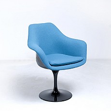 Saarinen Style: Tulip Arm Chair - Black Shell - Fully Upholstered - Aegean Blue