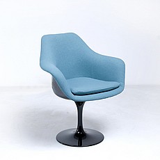 Saarinen Style: Tulip Arm Chair - Black Shell - Fully Upholstered - Indigo Blue