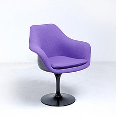 Saarinen Style: Tulip Arm Chair - Black Shell - Fully Upholstered - Plum Purple