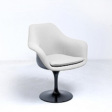 Saarinen Style: Tulip Arm Chair - Black Shell - Fully Upholstered - Silver Gray