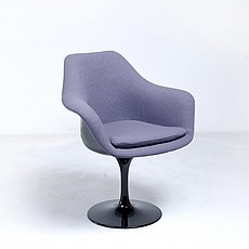 Saarinen Style: Tulip Arm Chair - Black Shell - Fully Upholstered - Winter Gray