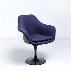 Saarinen Style: Tulip Arm Chair - Black Shell - Fully Upholstered - Midnight Black