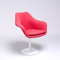 Saarinen Style: Tulip Arm Chair - White Shell - Fully Upholstered - Cayenne Red Fabric