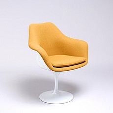 Saarinen Style: Tulip Arm Chair - White Shell - Fully Upholstered - Melon Orange Fabric