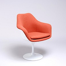 Saarinen Style: Tulip Arm Chair - White Shell - Fully Upholstered - Tangerine Orange Fabric