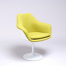 Saarinen Style: Tulip Arm Chair - White Shell - Fully Upholstered - Chartreuse Green Fabric